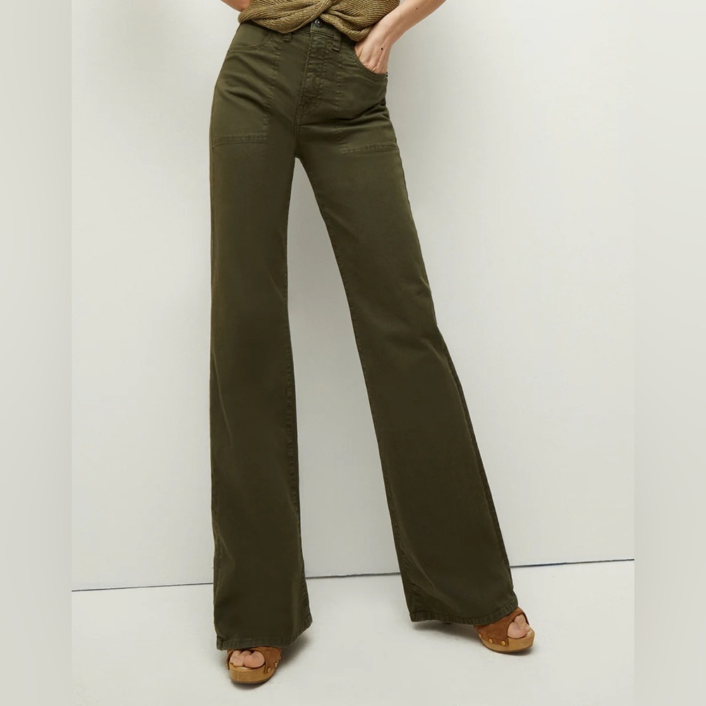 Veronica Beard $300 Crosbie Patch Pocket Slim Wide-Leg Pant Size 25